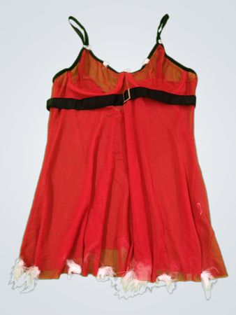 Unbranded Red Sheer Babydoll with Feather Trim