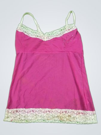 Pink Camisole with White Lace Trim