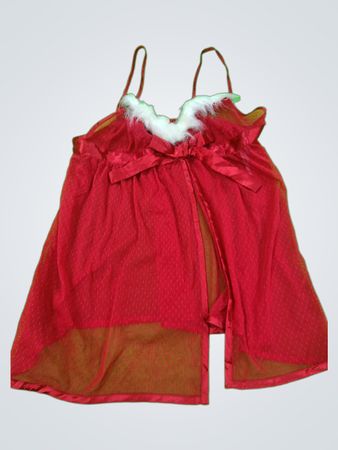 Red Sheer Chemise with White Fur Trim