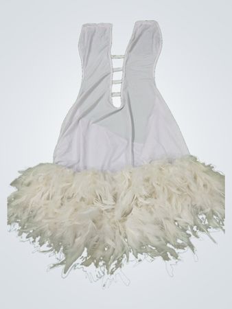 White Feather Trim Mini Dress
