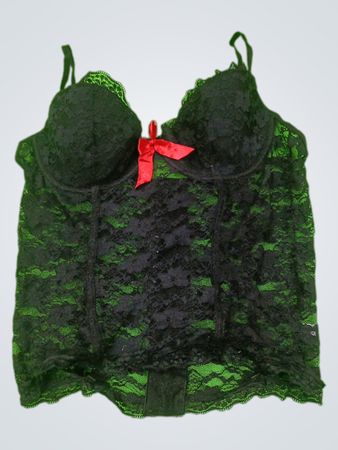 Black Lace Corset Top with Red Bow