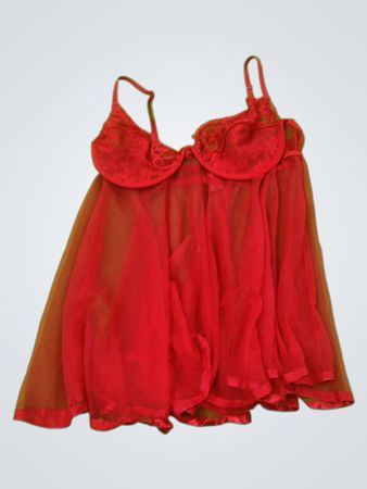 Red Lace-Trimmed Sheer Babydoll