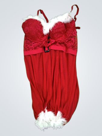Unbranded Red Lace Babydoll Lingerie with Fur Trim