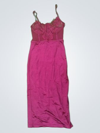 Unbranded Burgundy Lace Trim Midi Slip Dress