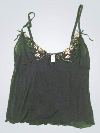 Black Camisole with Floral Embroidery