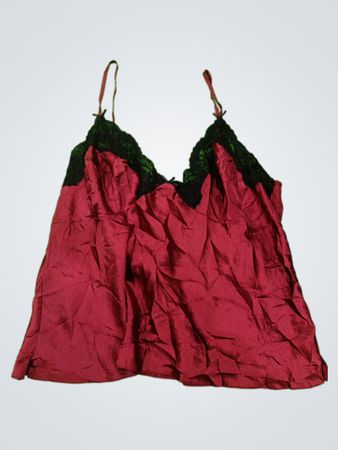 Red Silk Camisole with Black Lace Trim