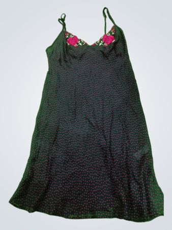 Black Polka Dot Chemise with Floral Trim