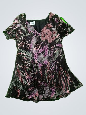 Blouse with Pink, Green, and Black Pattern
