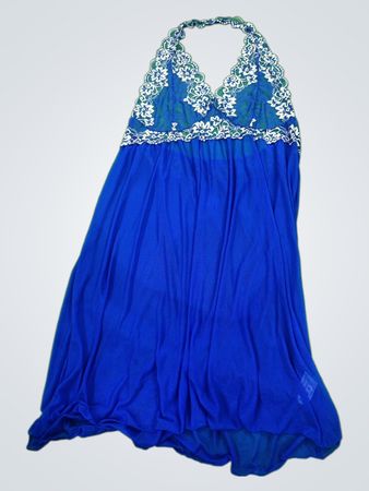 Blue Halter Neck Dress with Lace Details