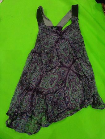 Purple Paisley Pattern Dress with Black Straps