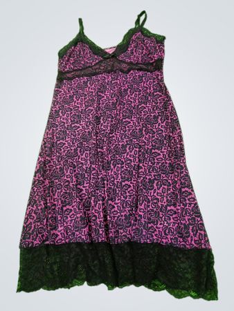 Pink and Black Lace-Trimmed Nightgown