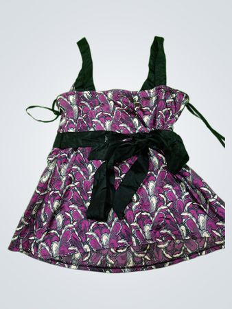 Purple Floral Pattern Dress with Black Accents