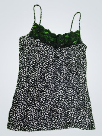 Black and White Spotted Cami with Lace Trim