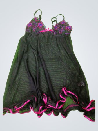 Black Sheer Chemise with Pink Trim