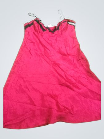 Pink Satin Slip Dress with Lace Trim
