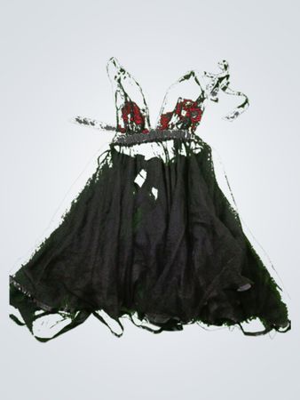 Black Sheer Lingerie Chemise with Red Floral Details