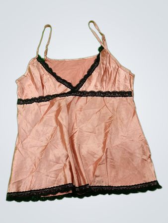 Pink Satin Cami with Black Lace Trim