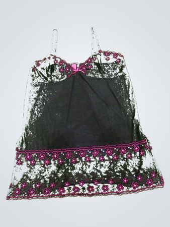 Black Camisole with Pink Floral Embroidery