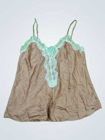 Beige Camisole with White Lace Trim