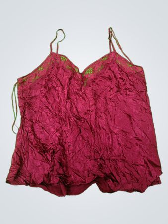 Maroon Silk Camisole with Lace Trim