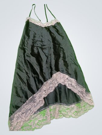 Black Satin Lace Trim Slip Dress