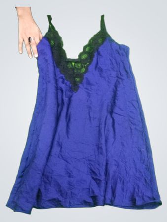 Blue Camisole with Black Lace Trim