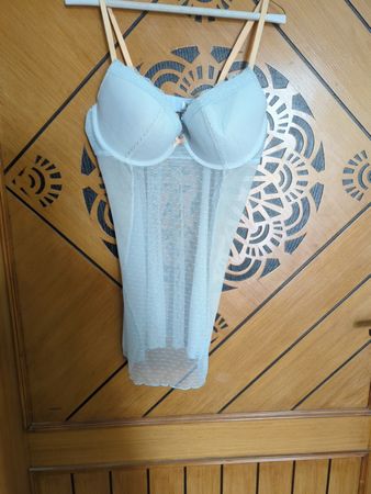 Gilligan & O'Malley Light Blue Sheer Mesh Bra and Chemise Set