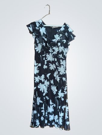 Tommy Hilfiger Black and White Floral Chiffon Midi Dress