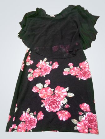 Black Dress with Pink Floral Pattern
