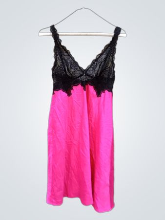 Boux Avenue Pink and Black Lace Chemise