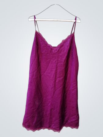 Purple Satin Lace Trim Slip Dress
