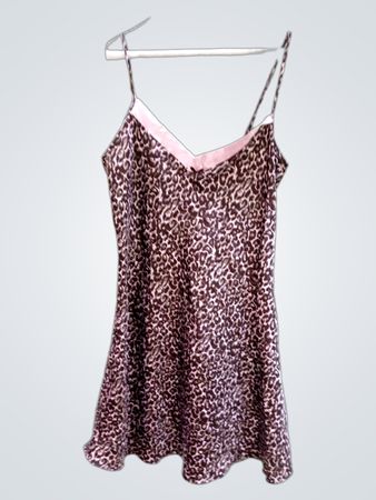 Brown and White Leopard Print Sleepwear Dress