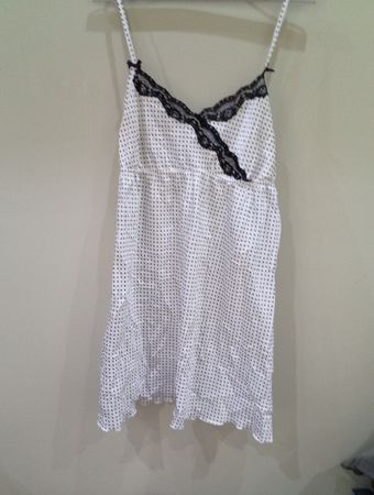White Polka Dot Dress with Black Lace Trim