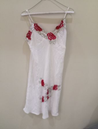 White Dress with Red Floral Embroidery