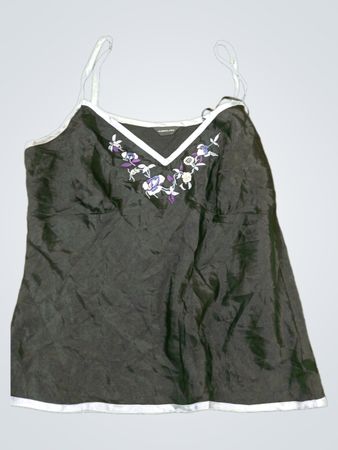 Black Camisole with White Trim and Floral Embroidery