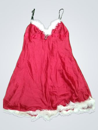 Red Nightgown with White Fur Trim