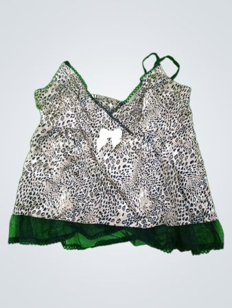 Women's Leopard Print Camisole with Green Trim and Sheer Hem
