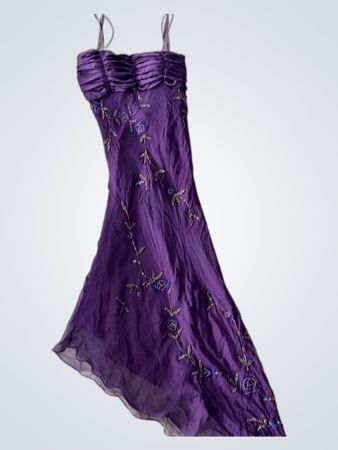 Scala Purple Embroidered Silk Slip Dress