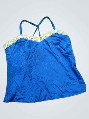 Blue Camisole with White Lace Trim