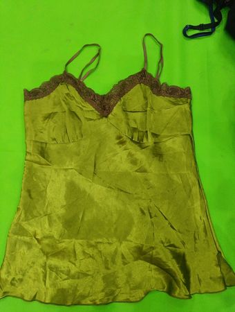 Green Silk Camisole with Lace Trim