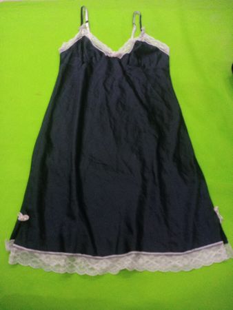 Navy Blue Lace Trim Slip Dress
