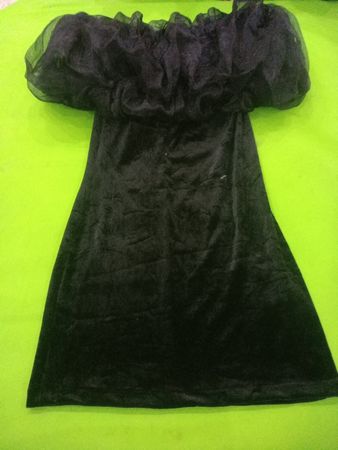 Black Velvet Dress with Ruffled Sleeves