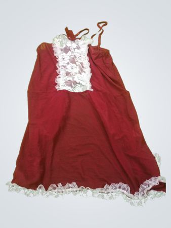 Red Chemise with White Lace Trim