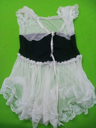 Sheer White and Black Lace Trim Chemise