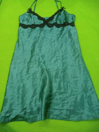 Green Nightgown with Black Trim