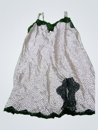 White Polka Dot Nightgown with Black Lace Trim