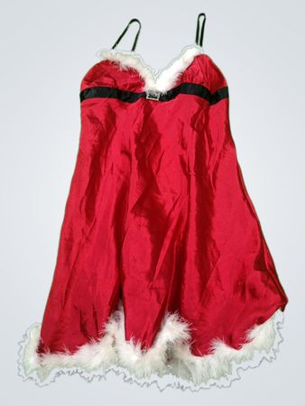 Secret Red Satin Fur Trim Slip Dress