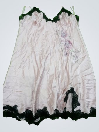 Pink Nightdress with Black Lace Trim