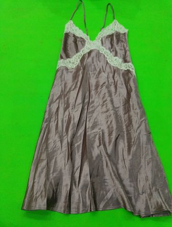 Gray Satin Nightgown with Lace Trim