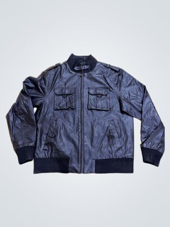 Black Faux Leather Bomber Jacket